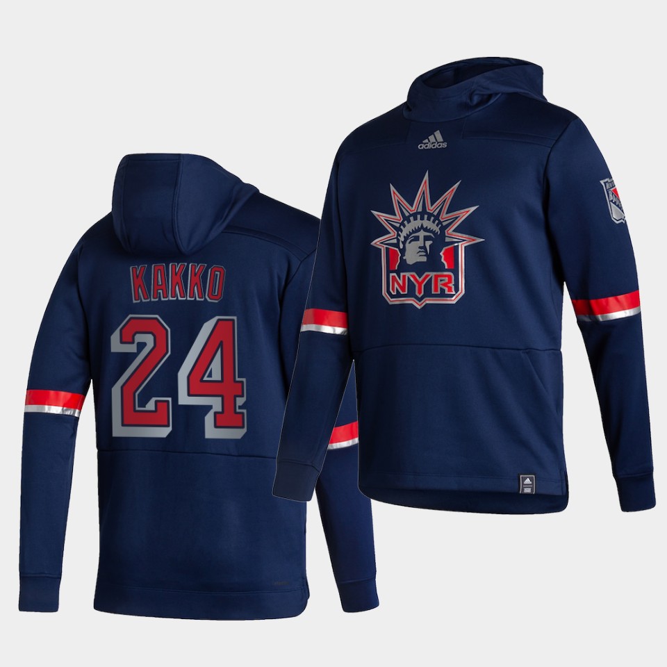 Men New York Rangers #24 Kakko Blue NHL 2021 Adidas Pullover Hoodie Jersey